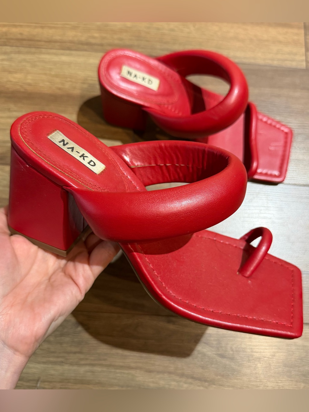 Na-Kd Red Padded Strap Block Heel Sandals